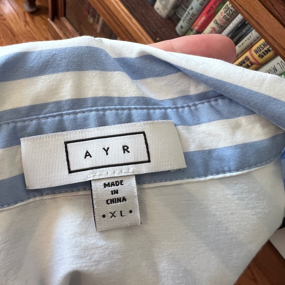 AYR Deep End Blue and White Striped Button-Down Shirt-XL - Picture 5 of 9